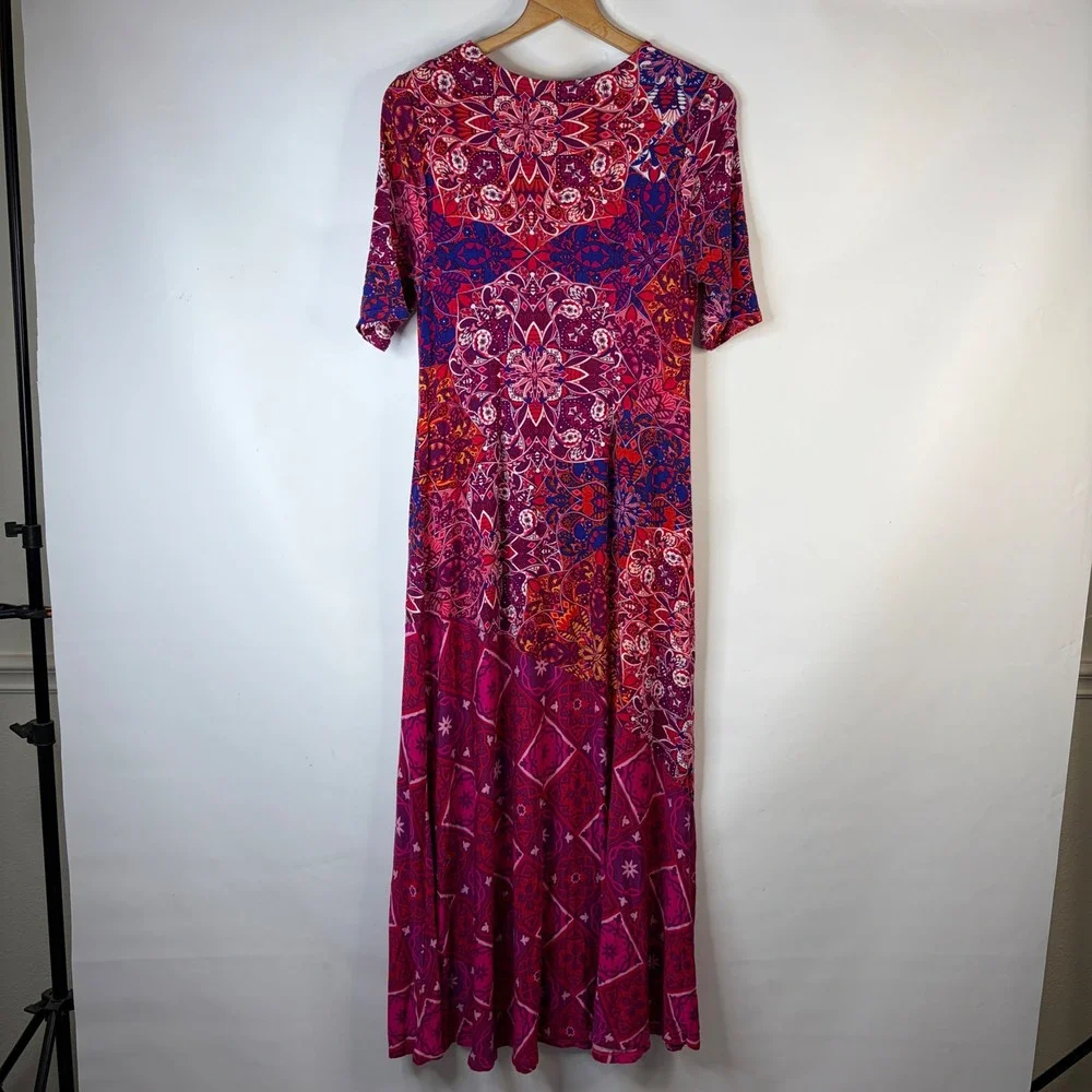 Soft Surroundings Maxi Dress Women Small Pink Mandala Geometric V-Neck Boho